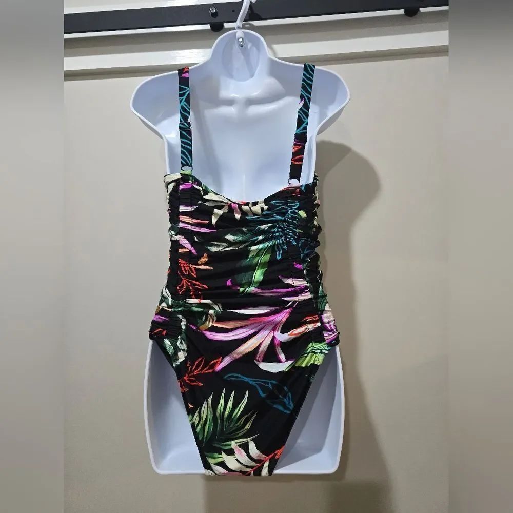 Carmen Marc Valvo One-Piece Ruched Floral-Print Swimsuit NWOT Size 12 - Picture 4 of 5